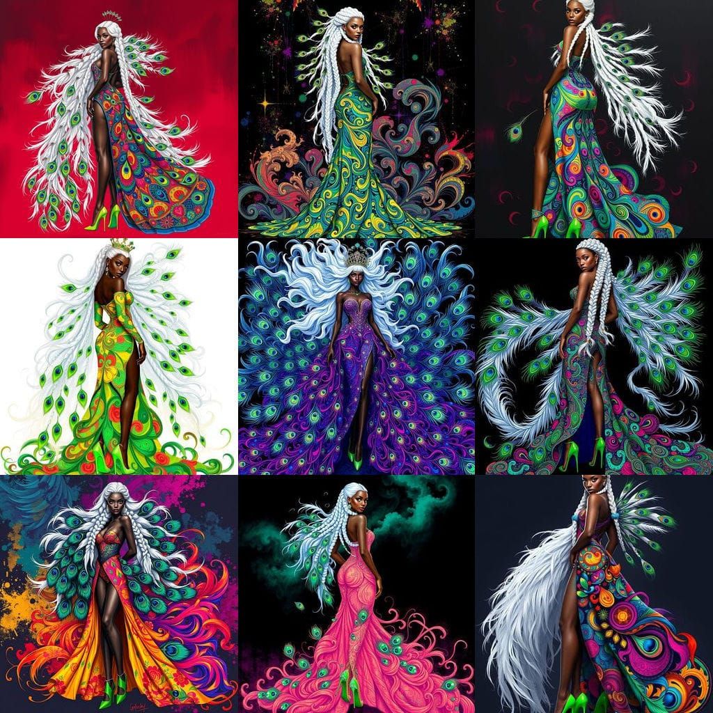 Regal Dark-Skinned Goddess in Vibrant Anime-Inspired Attire