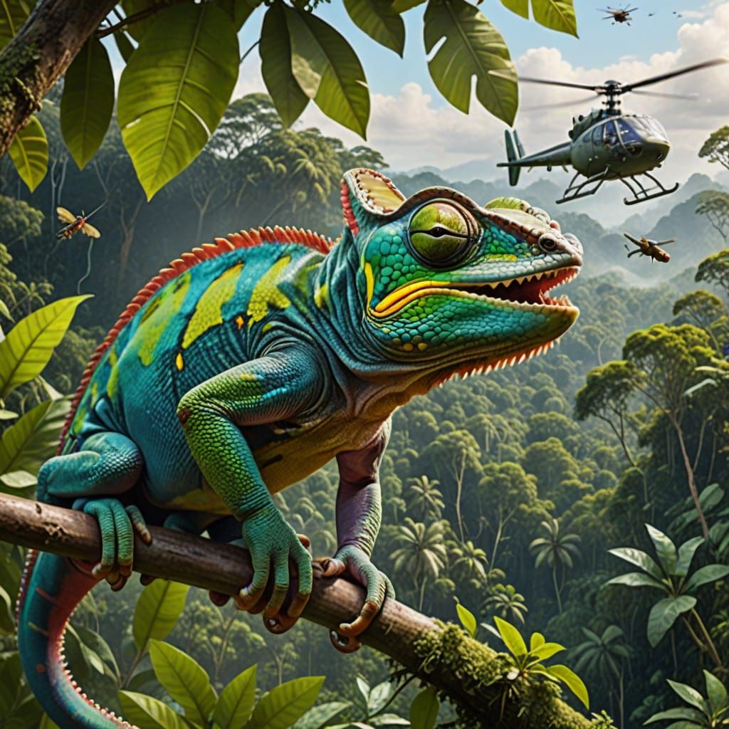 A Majestic Giant Chameleon Dominates the Jungle Skies