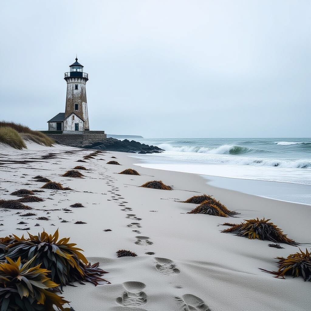 Abandoned Lighthouse on Desolate Beach Landscape Photography