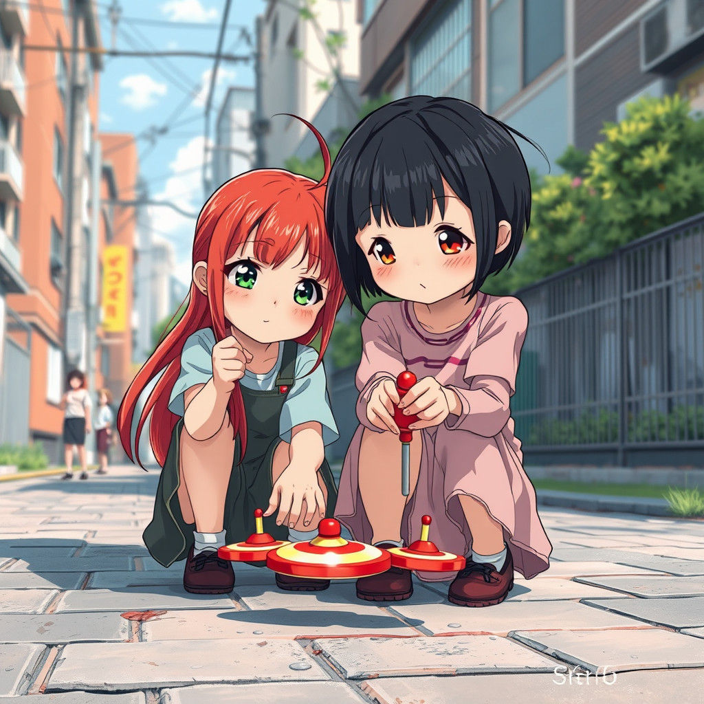 Anime Girls Playing in Tokyo: Cel-Shaded Manga Scan