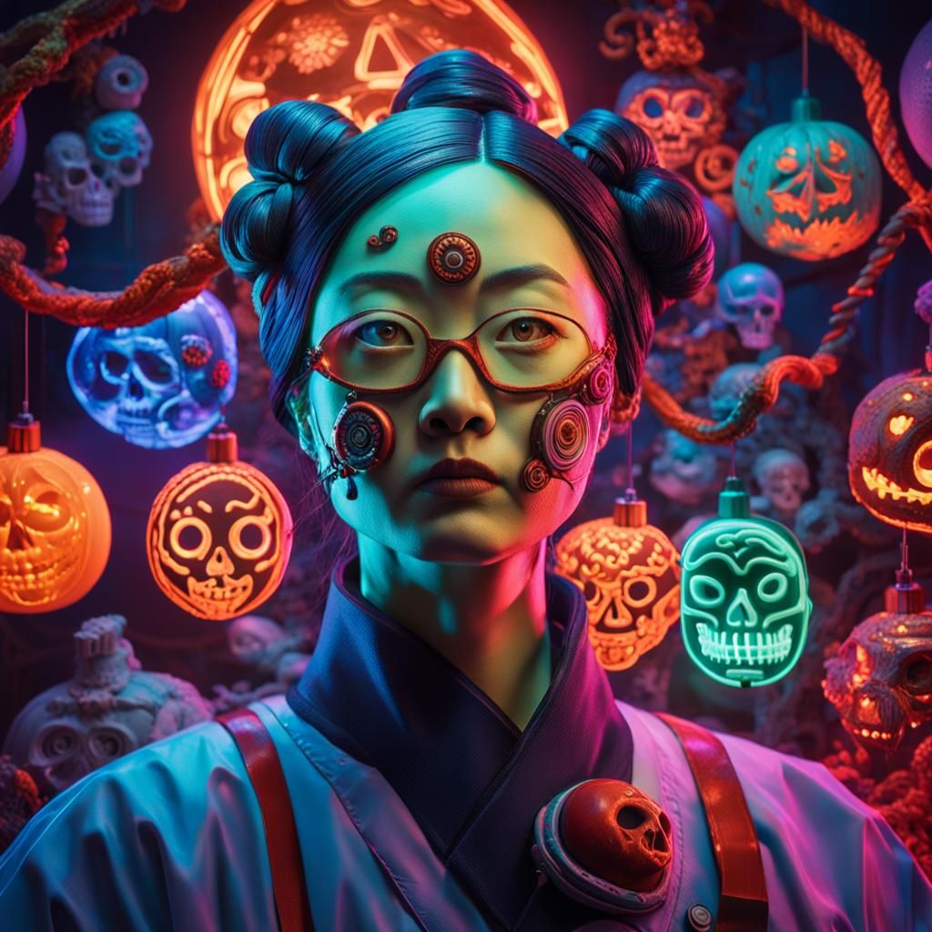 Surreal Surgeon with Glowing Mask in Hyperrealism Style