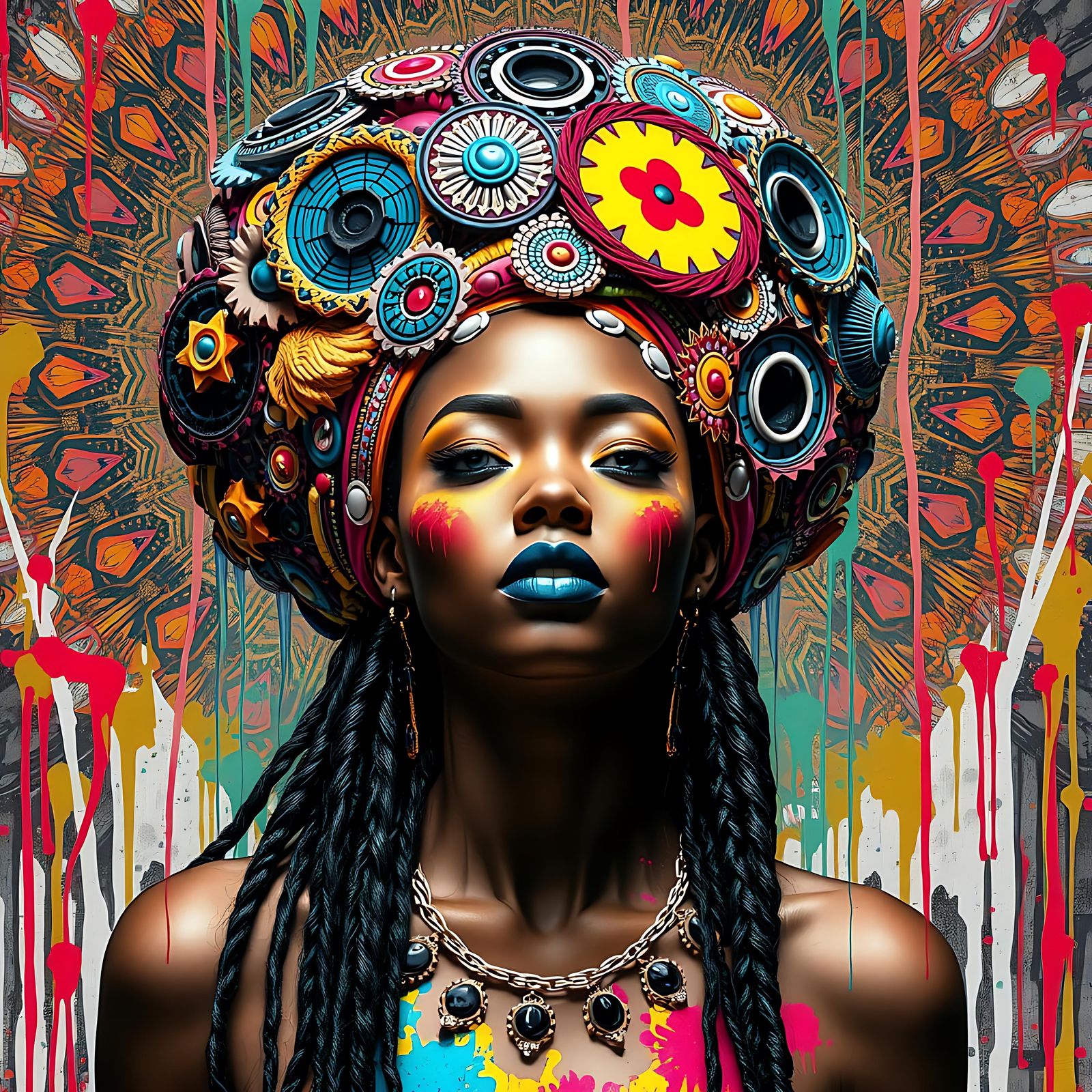 Woman's Graffiti Art with Mandala in Splash Art Style