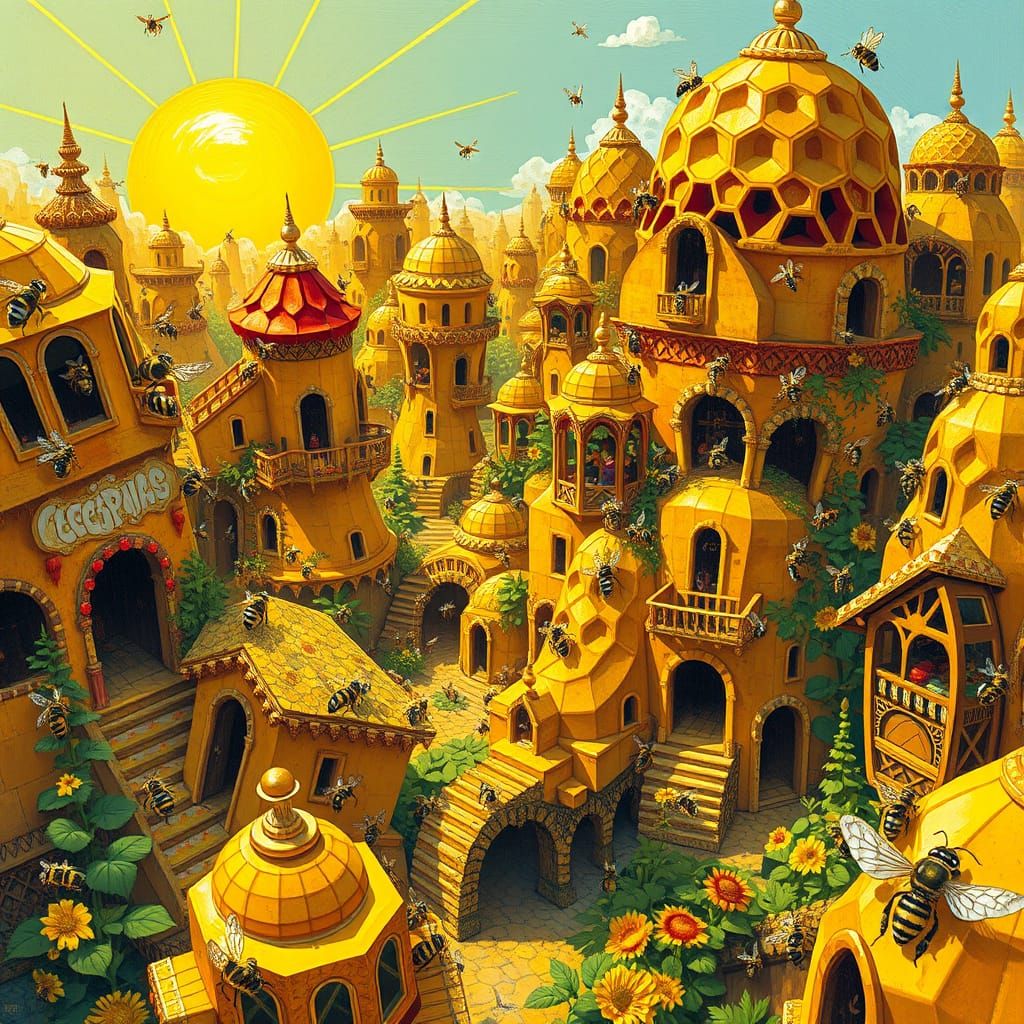 Vibrant Bee Metropolis in a Fantastical World