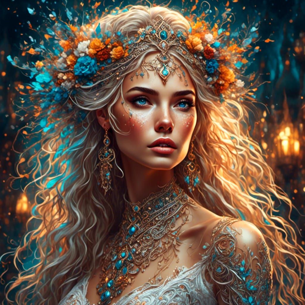 Bride Portrait with Silver Ink Linework