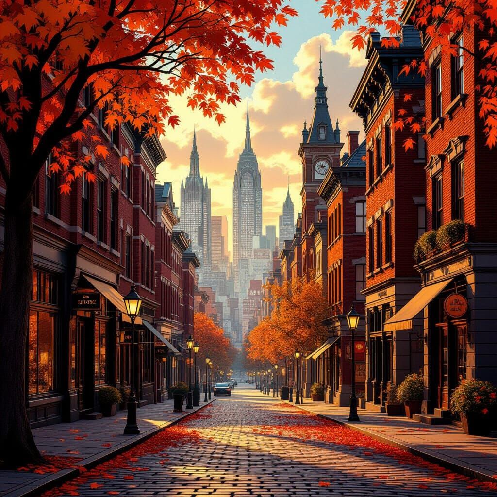 Autumn Cityscape in Vibrant Fall Colors