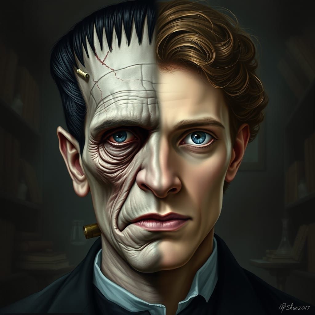 Double-Faced Figure: Frankenstein and Scientist in Gothic St...