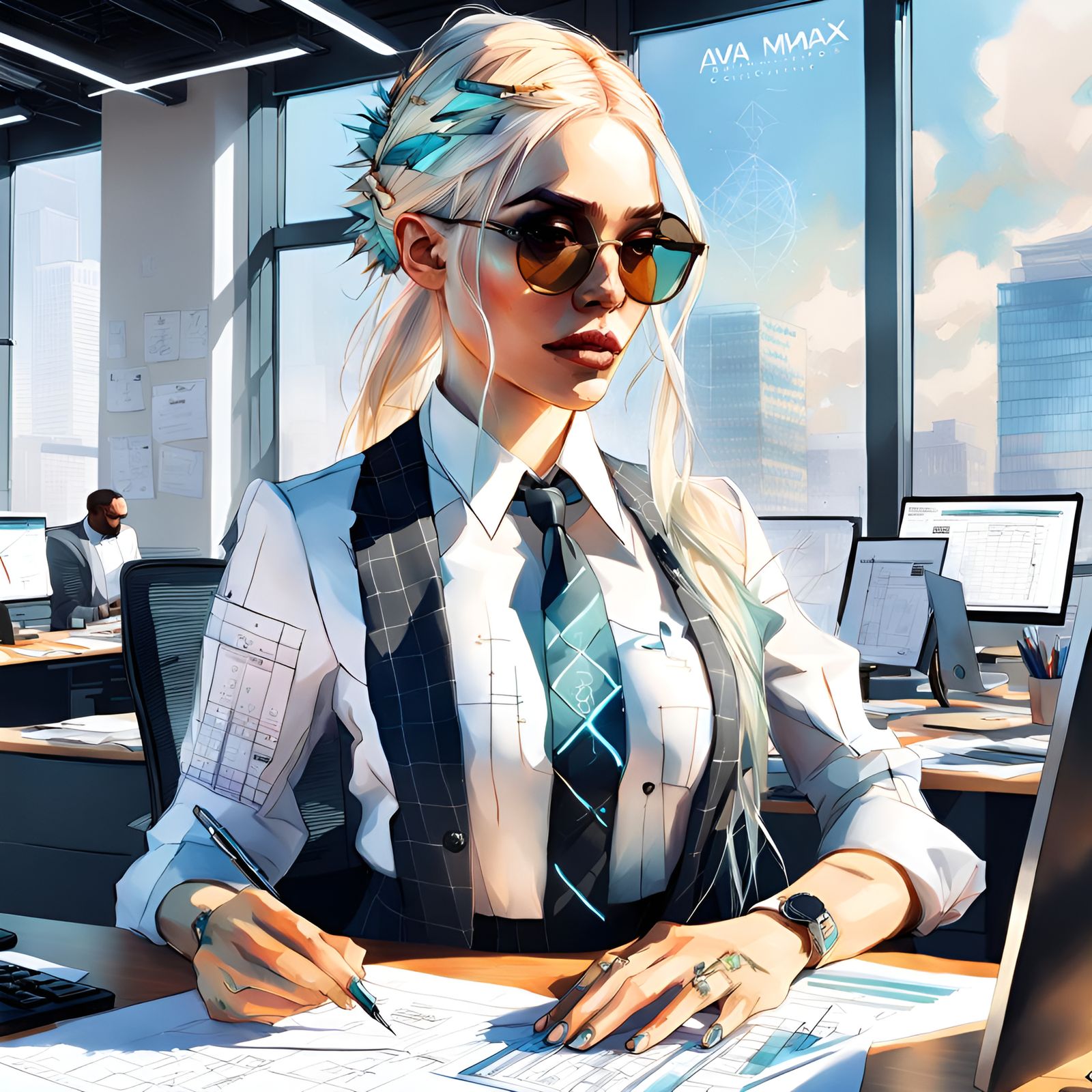 Ava Max as Accountant: Detailed Digital Portrait