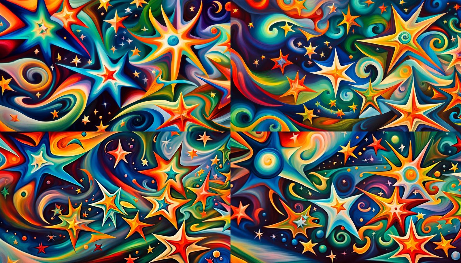 Colorful Newborn Stars in Electromagnetic Plasma, Impasto St...