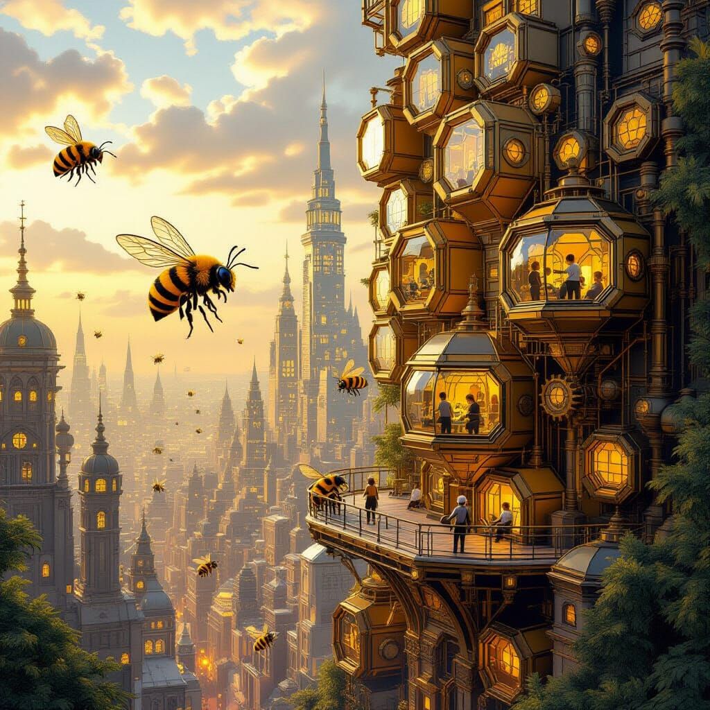 Honeycomb City Designed by Bumblebee Architects in Steampunk...
