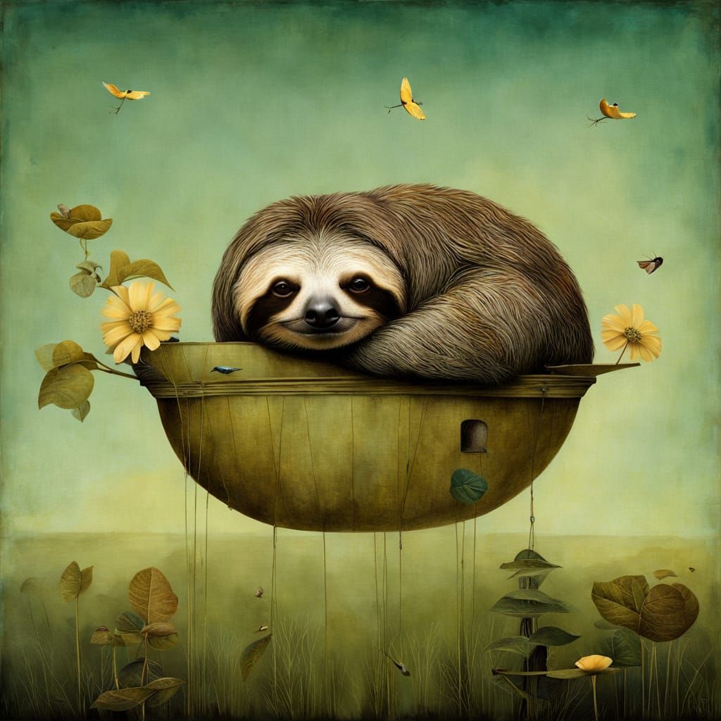 Surreal Sloth Dreamscape in Vibrant Color