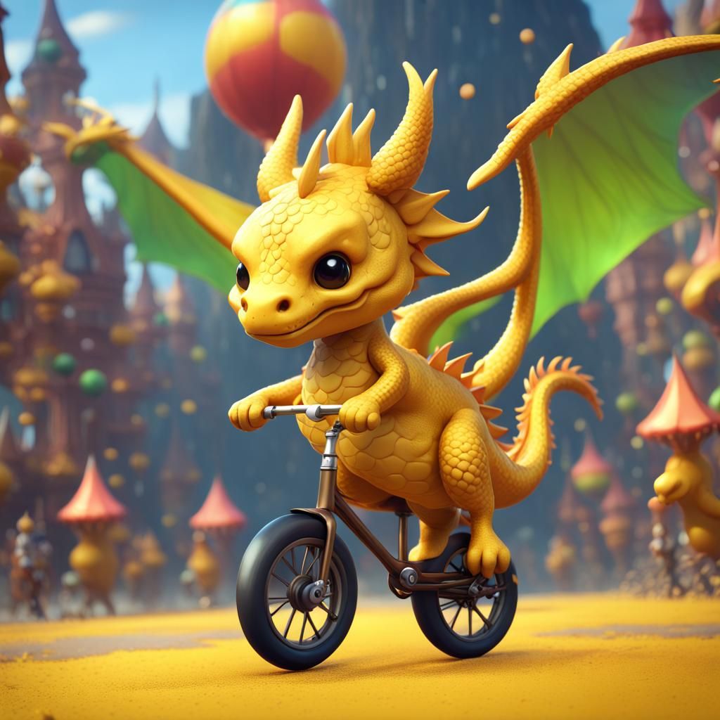 Chibi Dragon Rides Unicycle in Parade