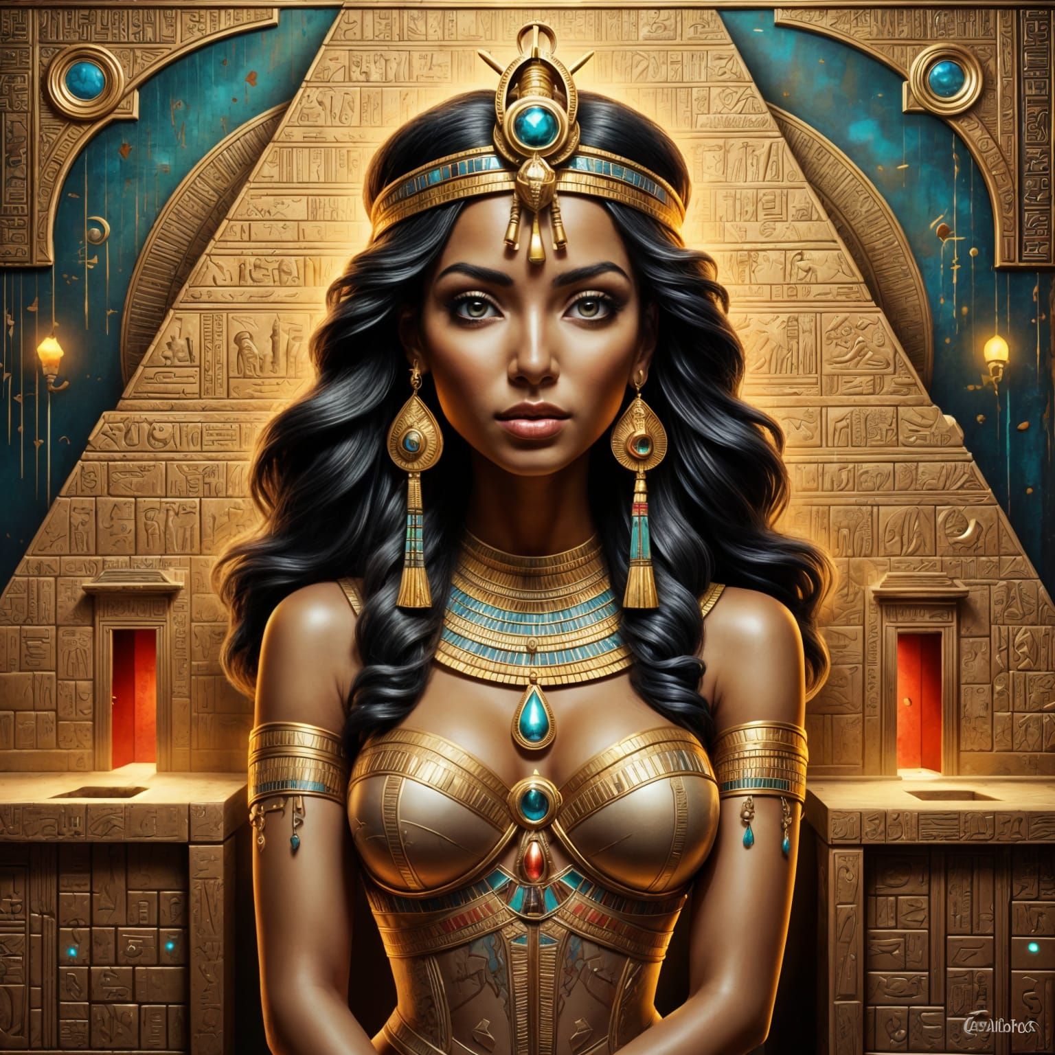 Egyptian Pyramid with Red Door in Cel-Shaded Style