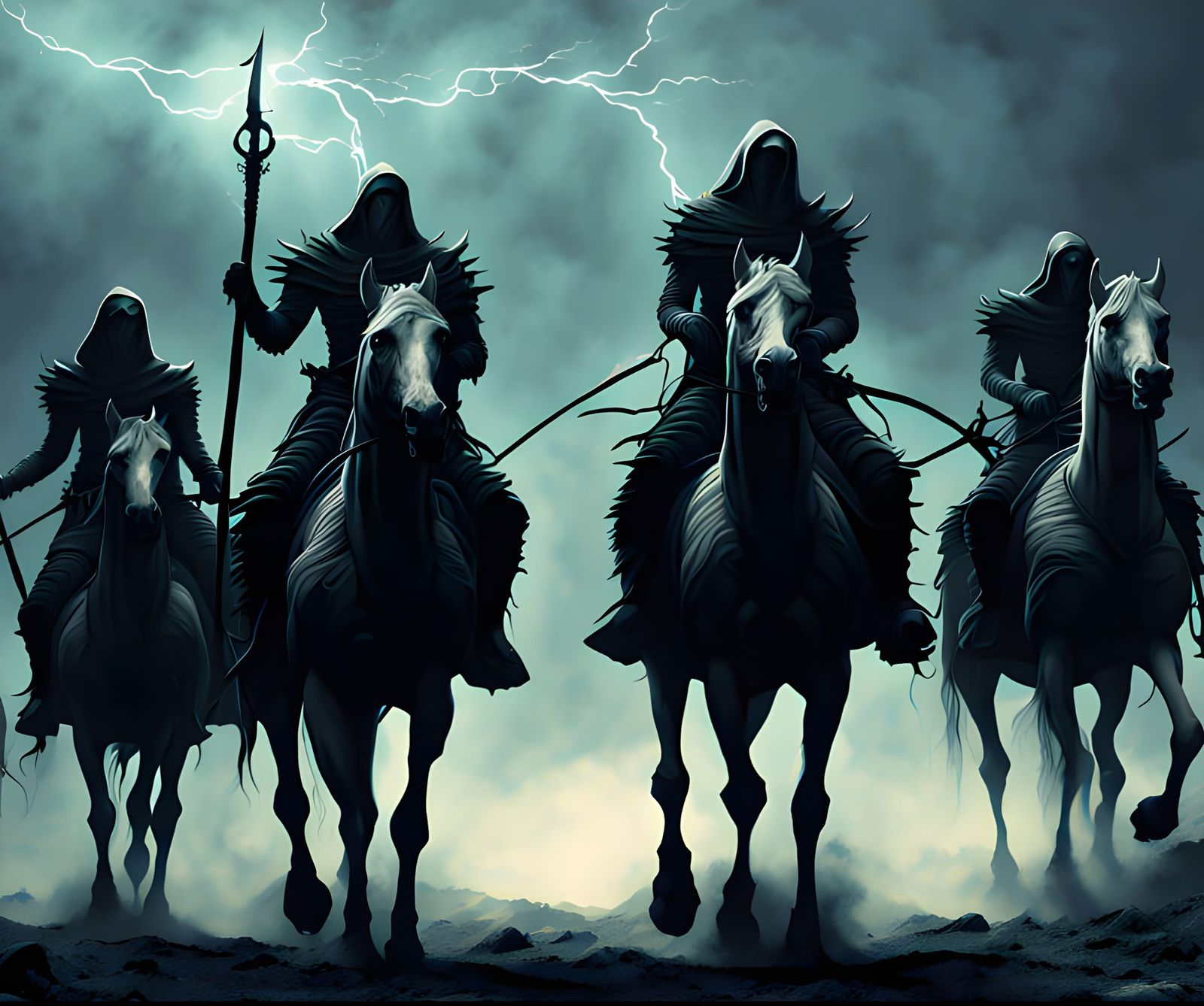 Four Horsemen of the Apocalypse Ride Through a Desolate Batt...