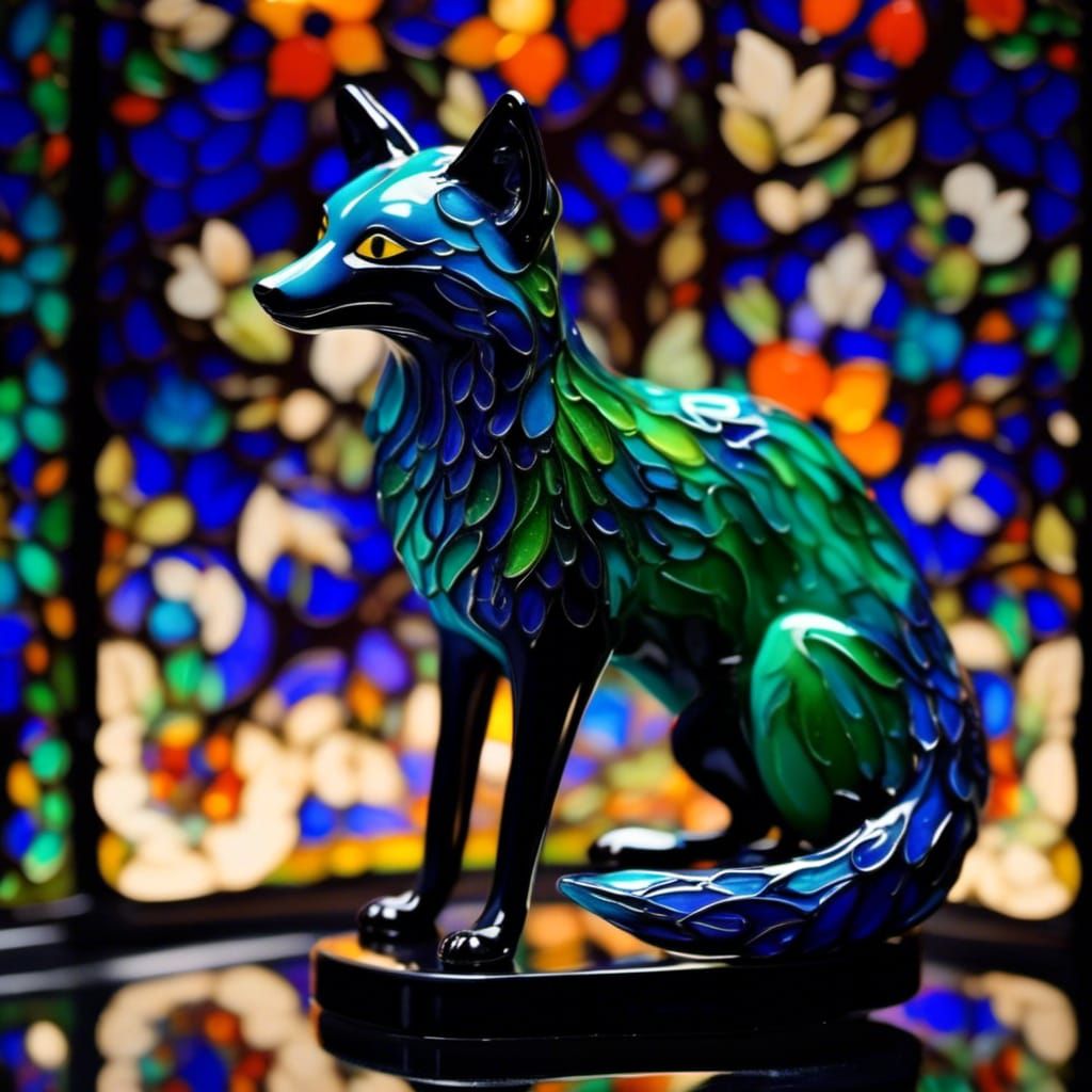 An Enameled Glass Figurine of a fox.