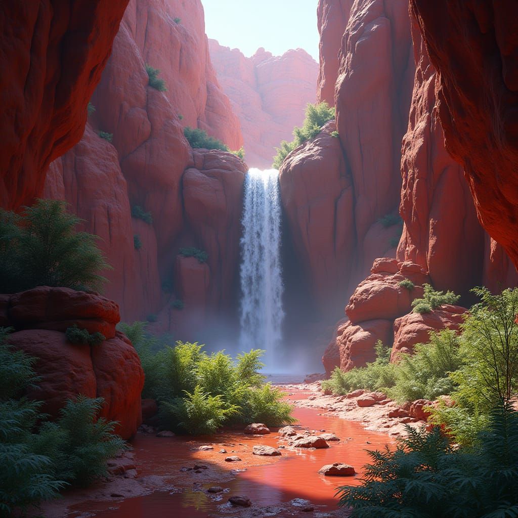 Ethereal Red Rock Canyon in Vibrant Fantasy Style