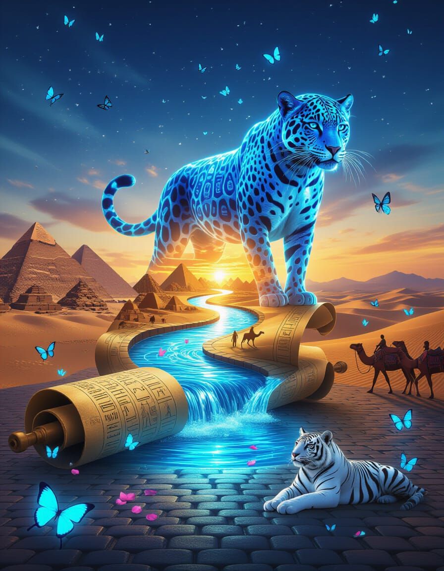 Crystal Jaguar Emerges from Ancient Egyptian Scroll