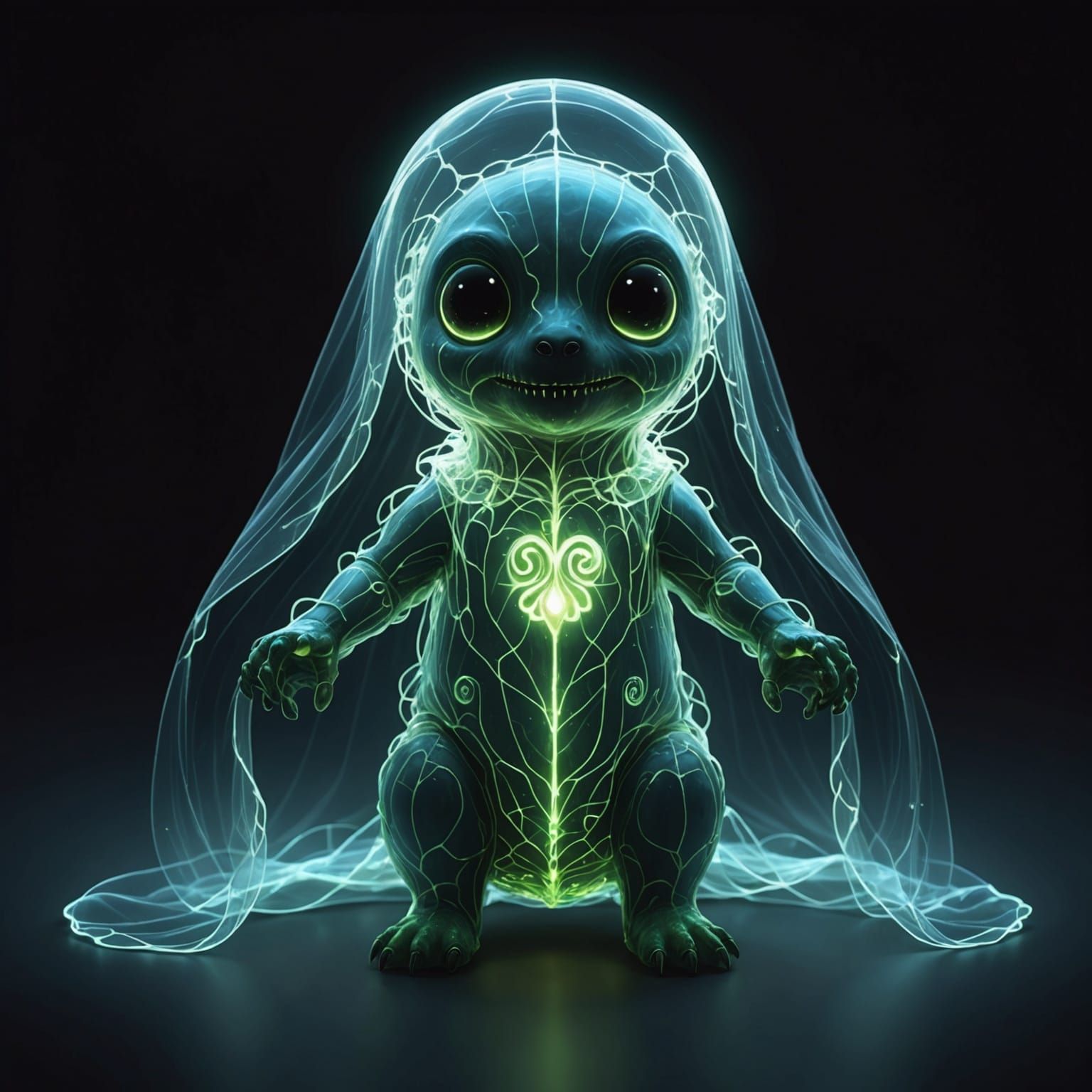 Glowing Hollow Creature with Transparent Veil