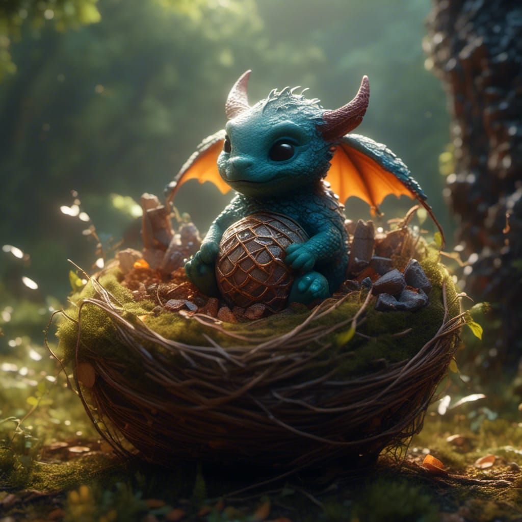 Cute Newborn Dragon Sleeping in Cozy Nest