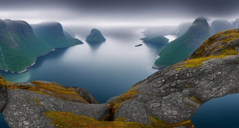 Norway Fjords Reflecting in Misty Waters