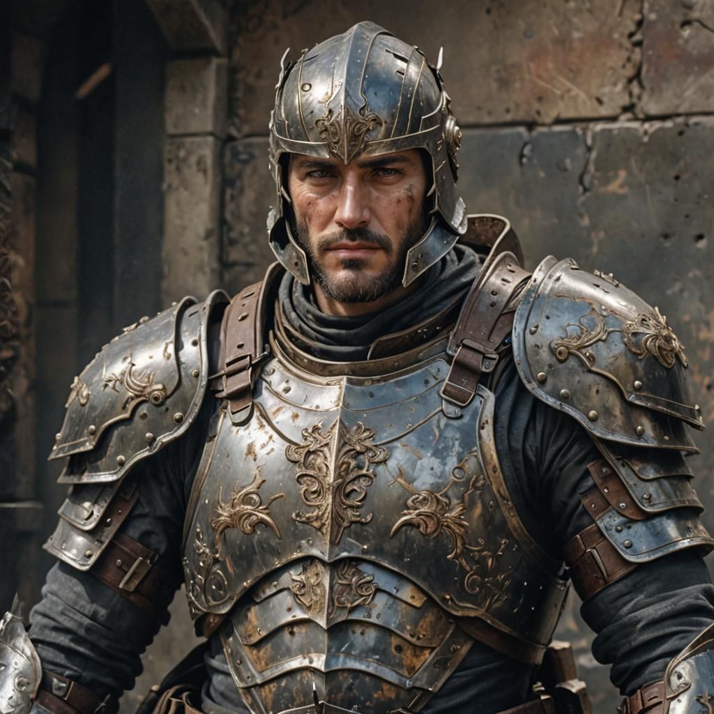 Man in Battle Armor: Hyperrealistic Close-up