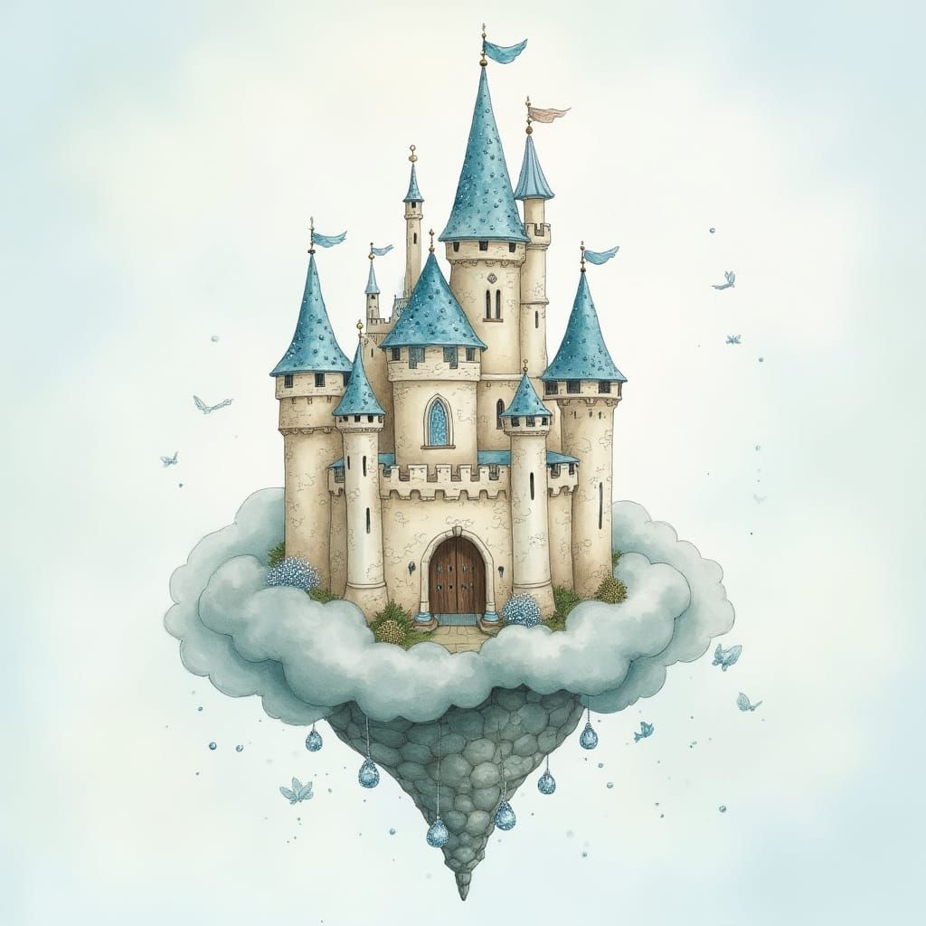 Dreamy Whimsical Castle Soars Above the Clouds