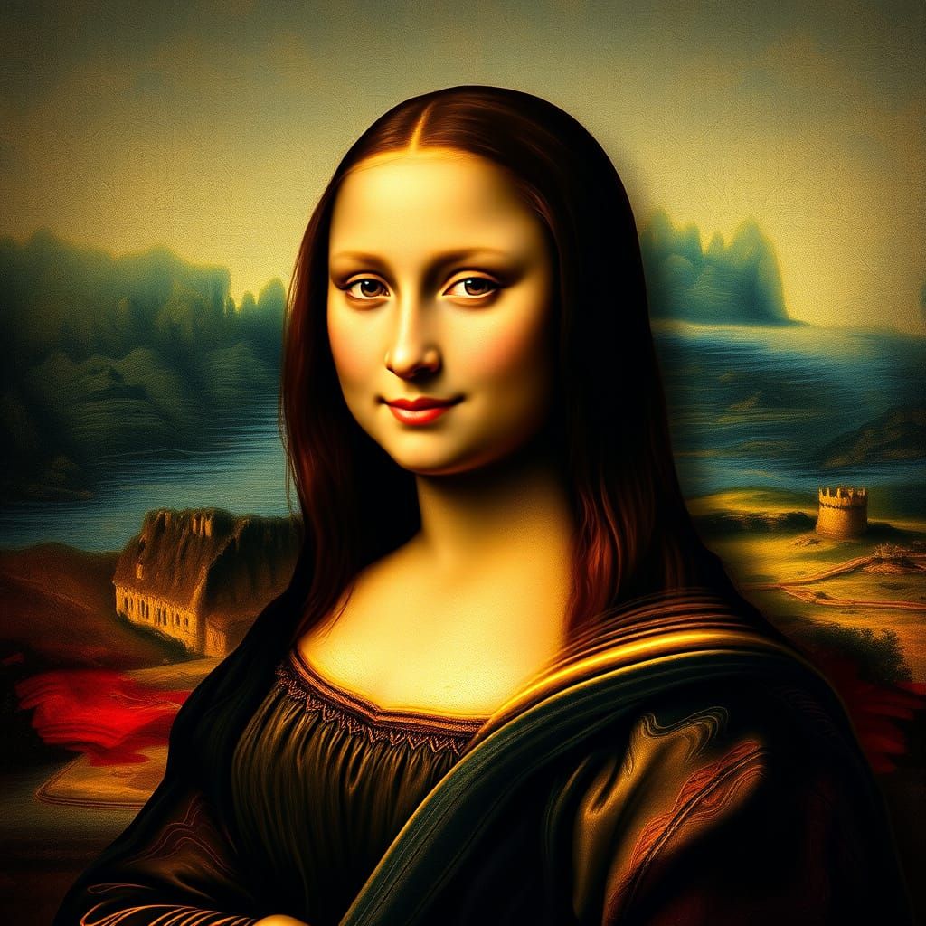 Enigmatic 8k Portrait of the Mona Lisa in Whimsical Art Nouv...