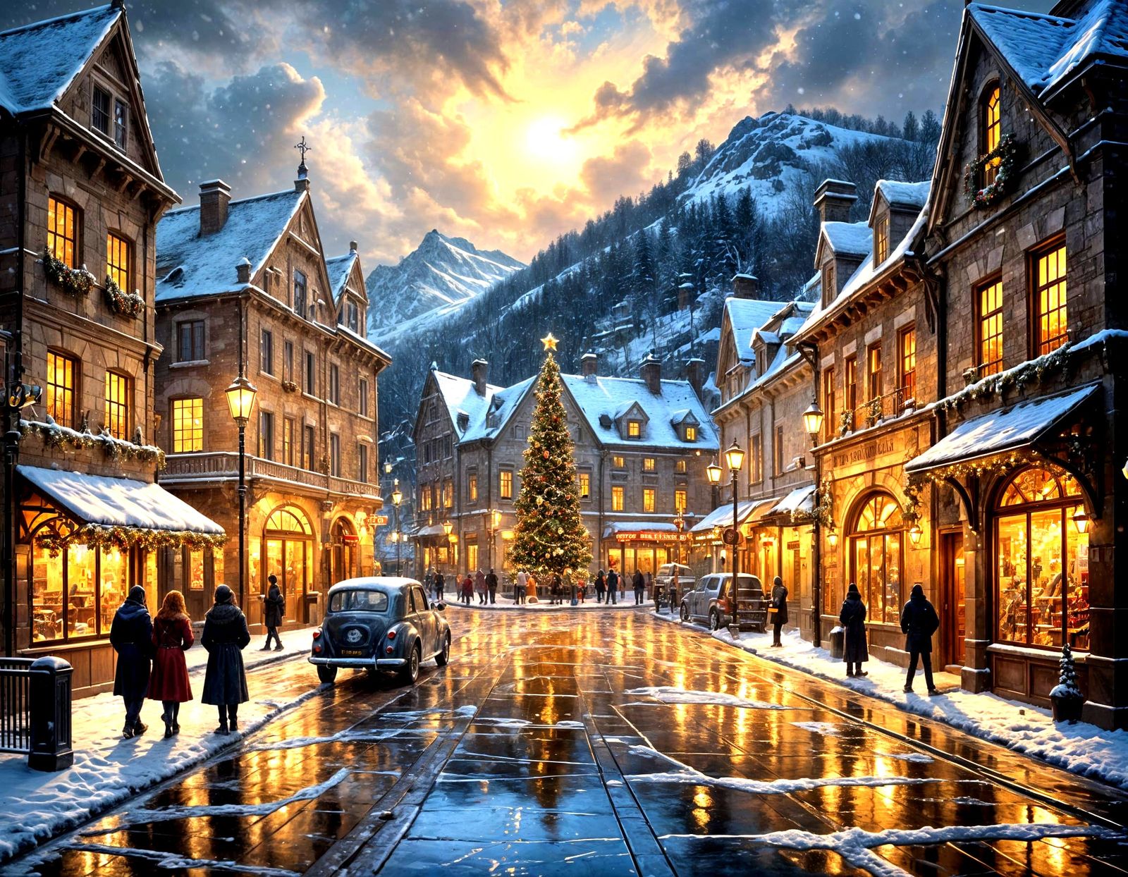 It's Christmas Eve in the town square!