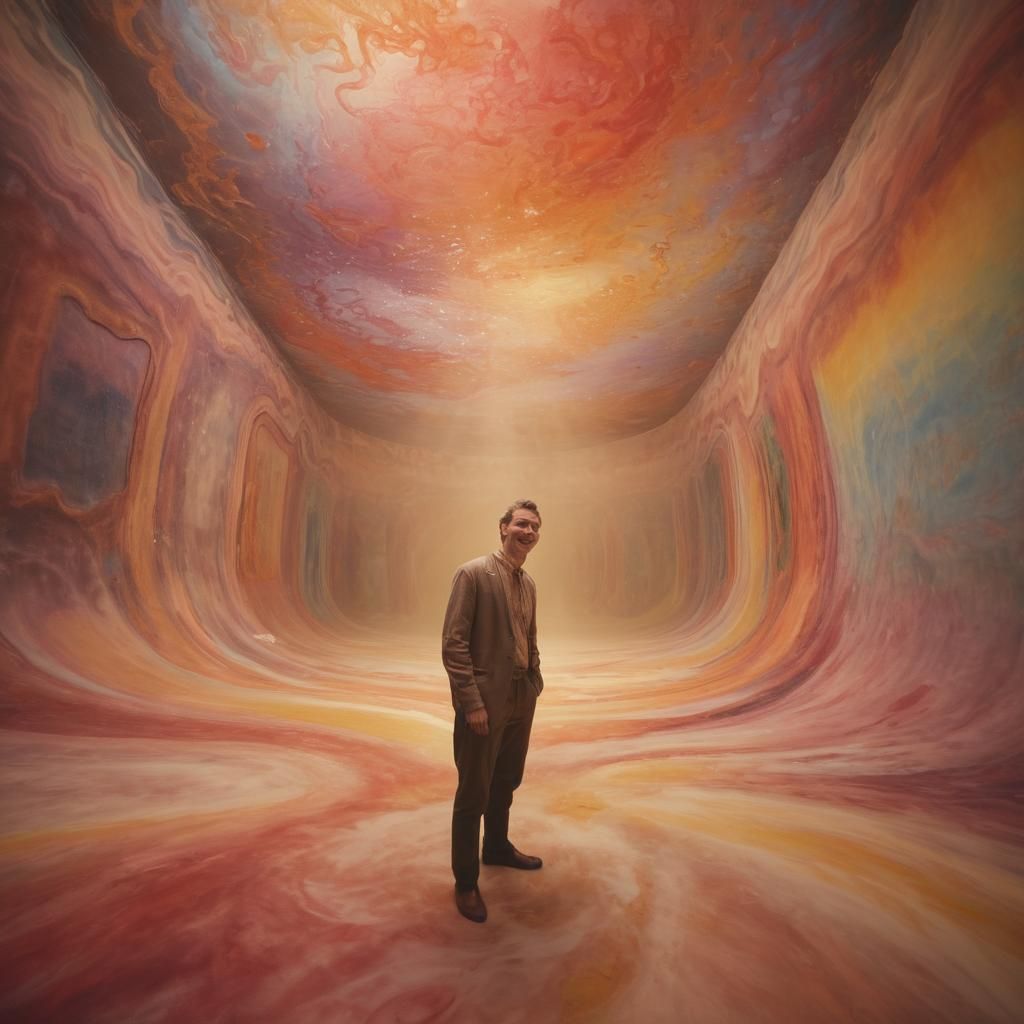 Smiling Person in Whimsical Surreal Dreamscape