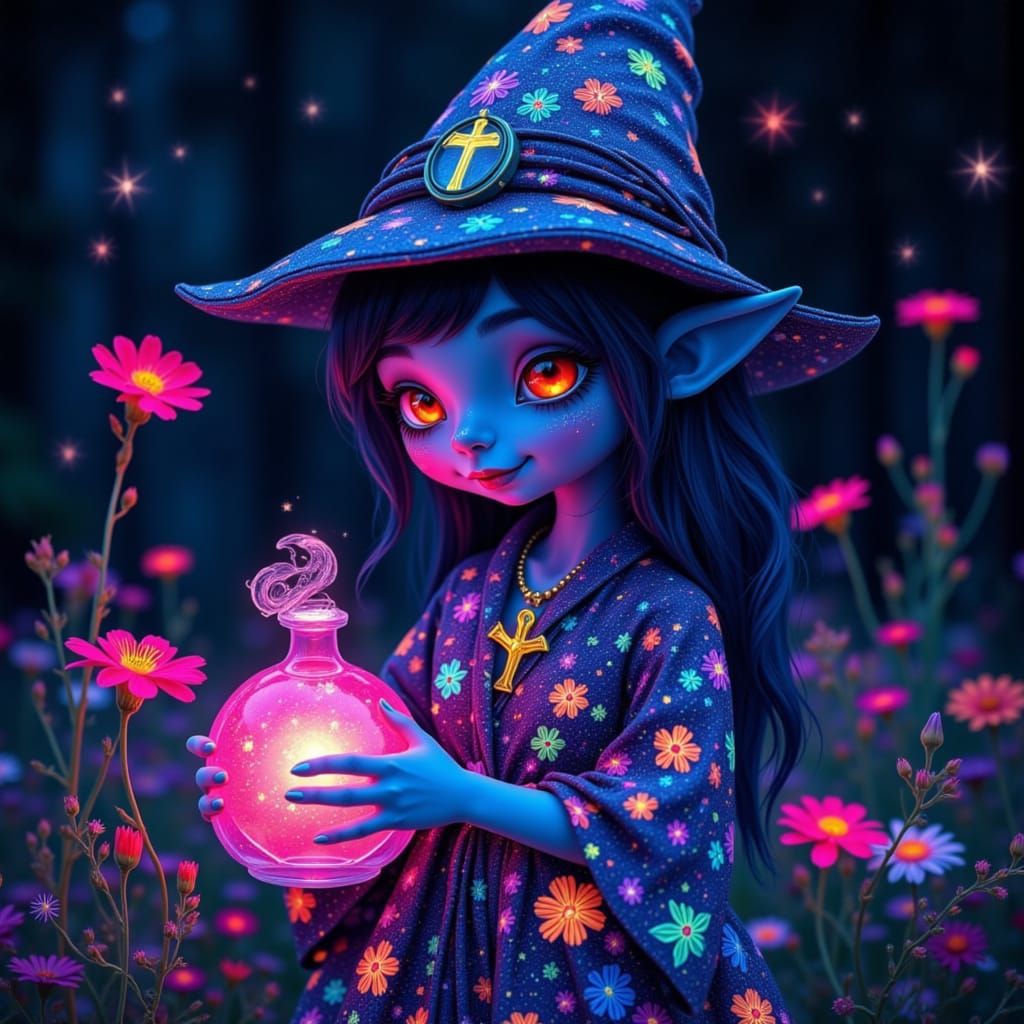 Troll Witch Collecting Dew in Starlight Meadow