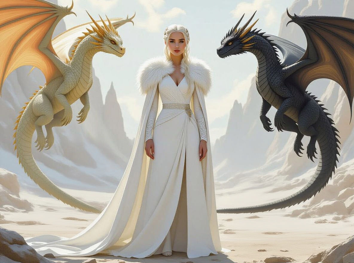 Daenerys Targaryen With Three Dragons in Photorealistic Styl...