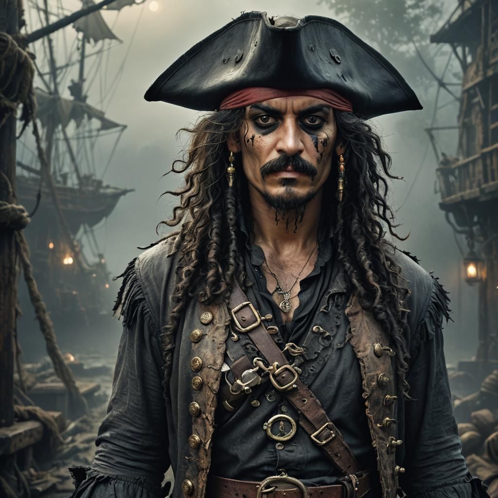 Pirate Portrait in Dimly Lit, Misty Environment