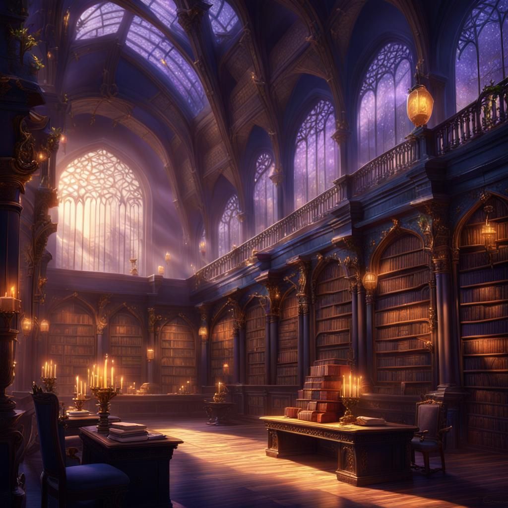 Grand Fantasy Library with Mystic Ambiance