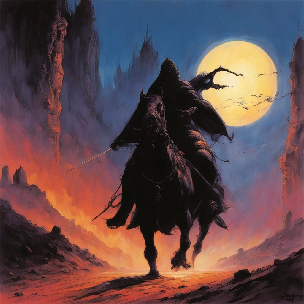 Mystical Duel Between Two Wizards Over a Land of Mountains a...