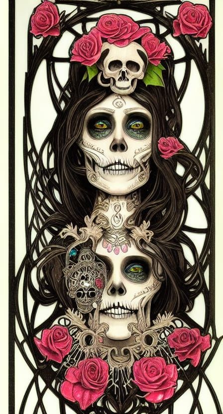 Art Nouveau Santa Muerte Portrait with Filigree