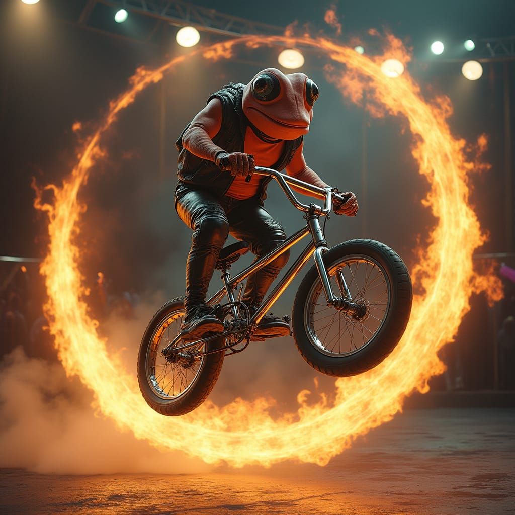 Blobfish Daredevil BMX Rider Soars Through Fiery Ring