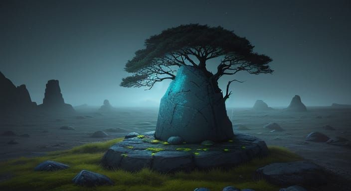 Mysterious Alien Stone with Glowing Runes