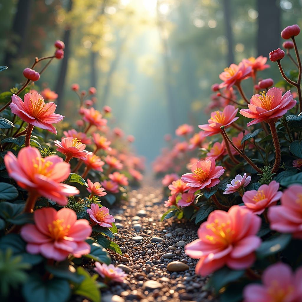 Exotic Flowers in a Whimsical Garden