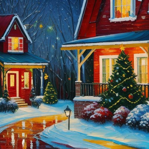Christmas Lights Aglow: An Expressionist Oil Painting