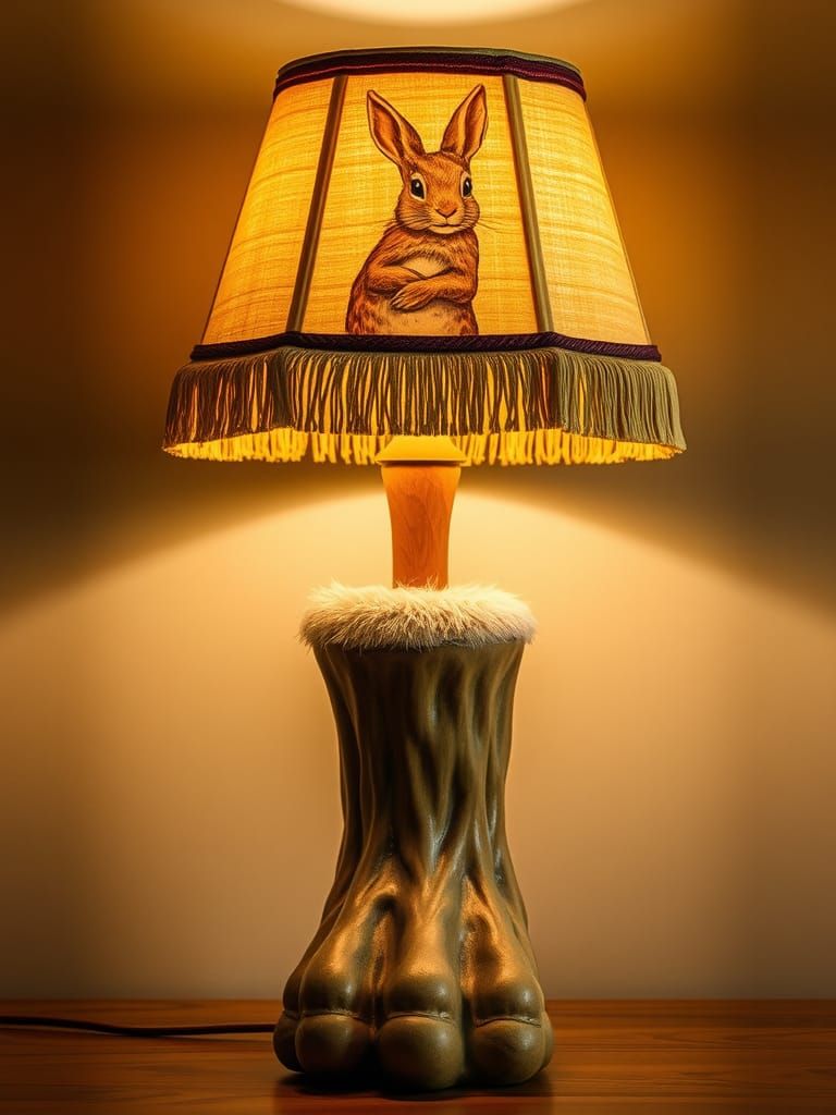 Rabbit Foot Lamp with Fringed Shade