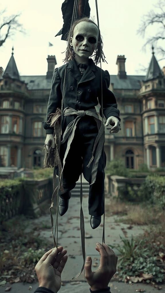 Gothic Puppet Lifted by Shadowy Hands