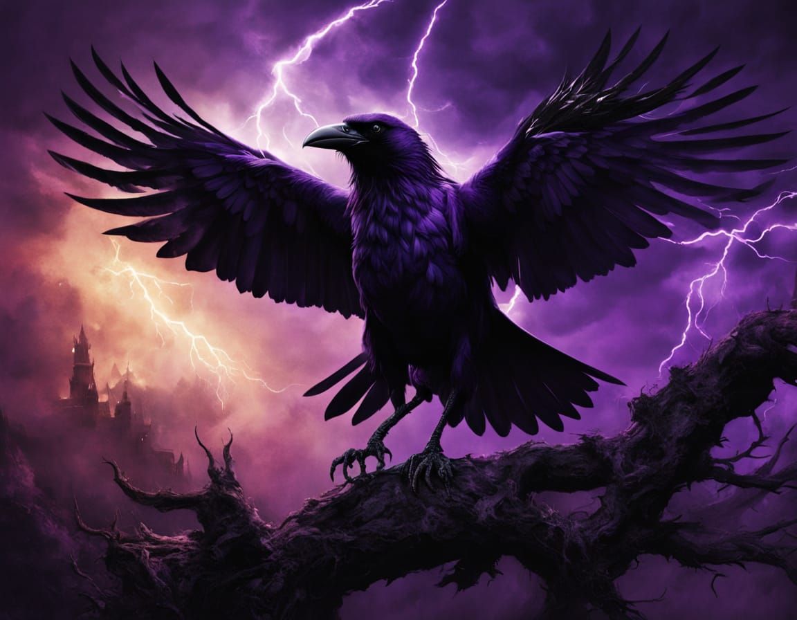 Crow Holding Storm Vortex on Twisted Branch