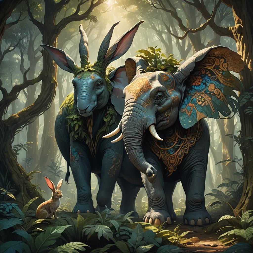 Rabbit Elephant Hybrid in Mystical Forest