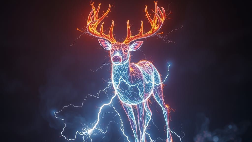 Ethereal Lightning Deer with Bioluminescent Accents