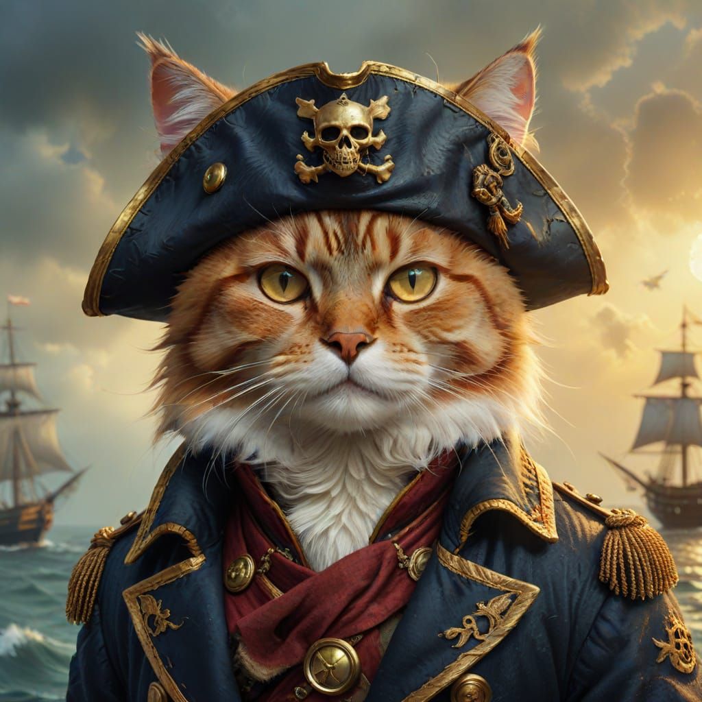 Cat Pirate Captain in Oil Painting Style