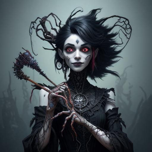 Eerie Marionette with Tangled Strings in Dark Fantasy Oil Pa...