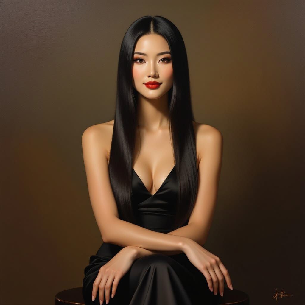 Elegant Chinese Woman Oil Painting