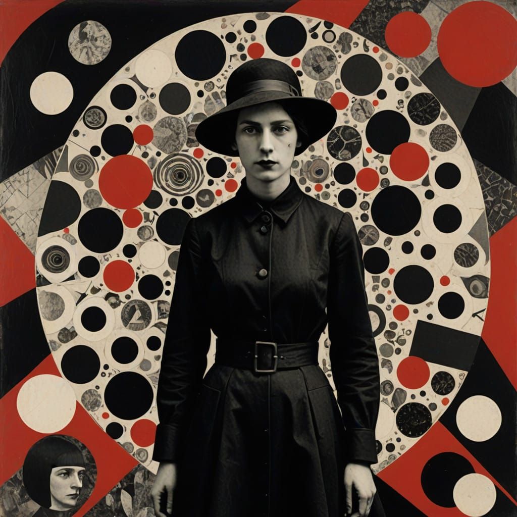 Surreal Portrait of a Woman with Distorted Face in Bold Blac...