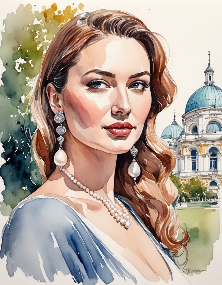 Watercolor Portrait of a Curvy Woman in Park