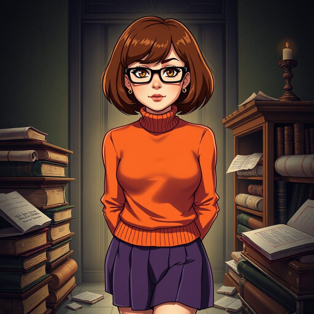 Mystery Solving Velma in Moody Library Setting