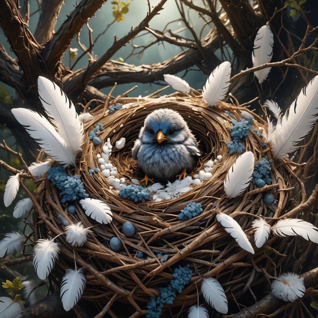 Baby Bird in Nest: Fantasy Concept Art